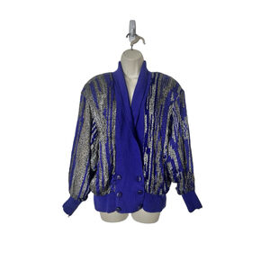 Vintage Werner Graumann Reine Seide Silk Colorful Jacket Sz 12 EU 42 Purple 80’s